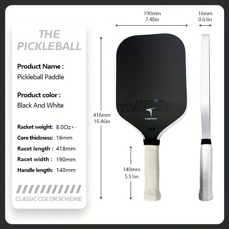 Professional-Grade T800 Carbon Fiber Paddle: 16mm Core for Elite Spin & Control