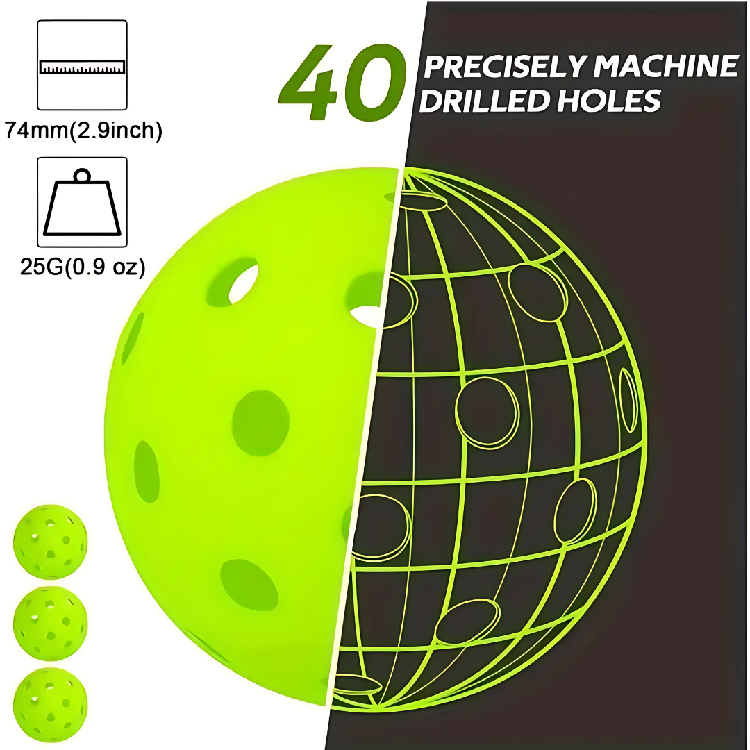 Pro 12-Pack Outdoor Pickleballs - 40H Wind-Resistant PE w/ Mesh Bag