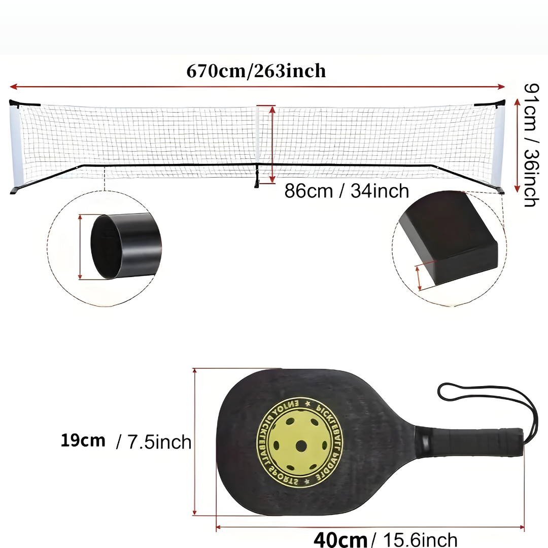 22ft Portable Pickleball Set: Net + 4 Paddles/Balls & Bag