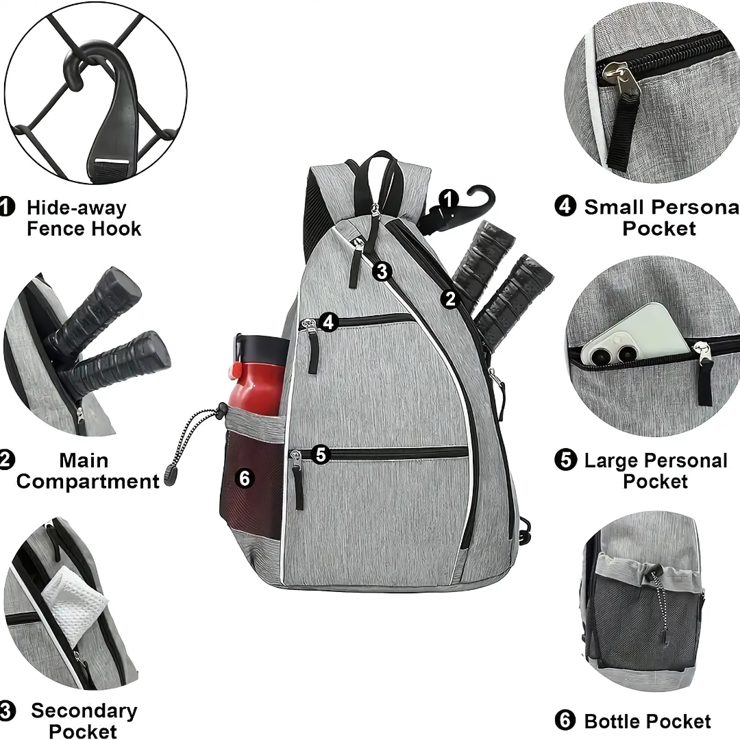 Pro Organizer Pickleball Bag – Padded Compartment, Hydration Pocket & Adjustable Strap