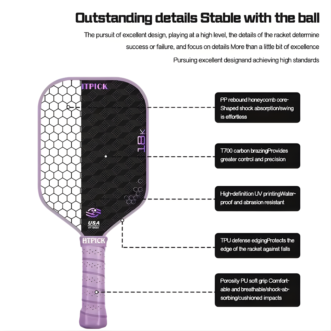 HTPICK USAPA Approved High Quality - Electric Surface Technology Cloth Pattern Enhanced Strength and Feel Pickleball Racket
