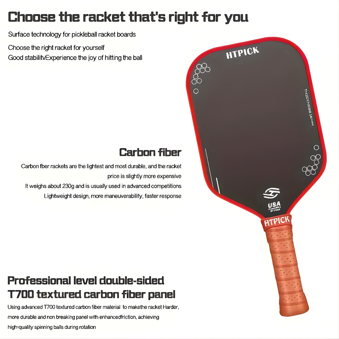 HTPICK Professional Pickleball Paddle - 16MM T700 Textured Carbon Fiber Racket