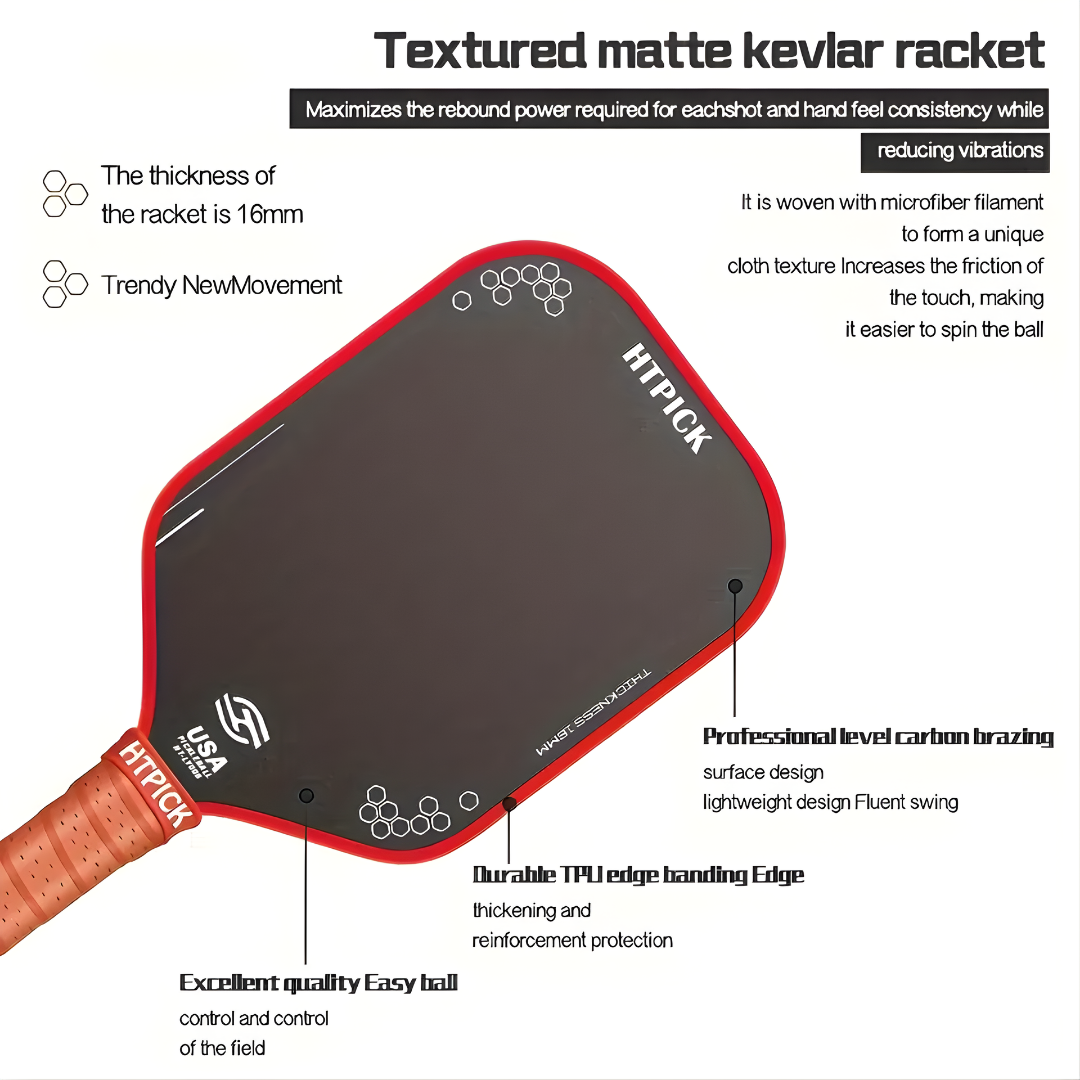 HTPICK Professional Pickleball Paddle - 16MM T700 Textured Carbon Fiber Racket