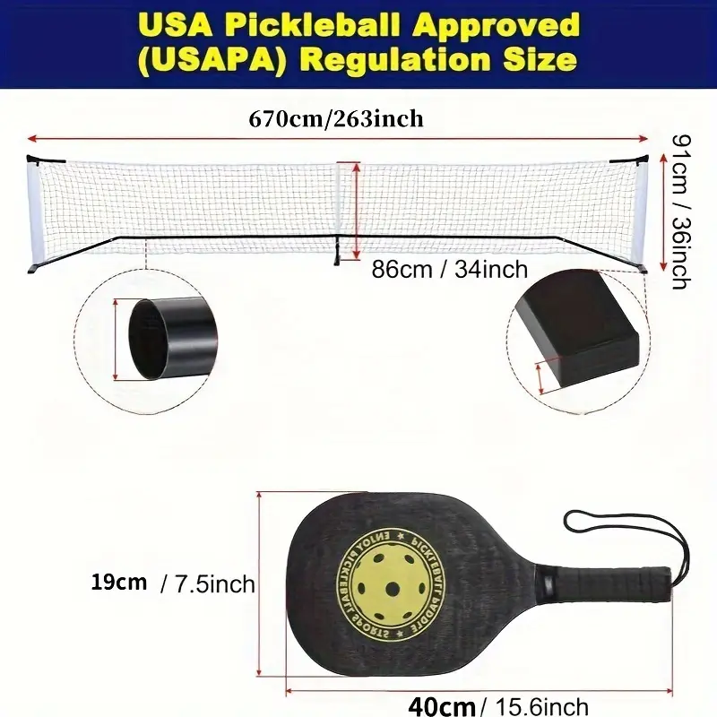 22ft Portable Pickleball Net Set with 4 Paddles, 4 Balls & Carrying Bag, Australia Pickleball